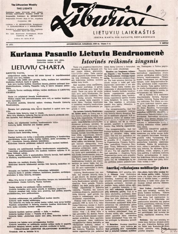 „Lietuvių charta“ ir kiti Pasaulio lietuvių bendruomenės dokumentai Lietuvos centriniame valstybės archyve