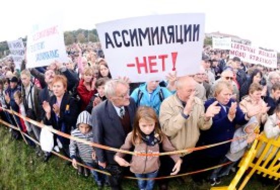 Lenkai ir kiti tautinių mažumų atstovai mitingavo prie Seimo, moksleiviai pamažu traukėsi