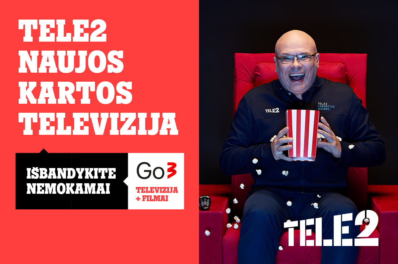 „Tele2“ pasiūlymas televizijai „Go3“: 1 mėn. nemokamų filmų, serialų ir kitų pramogų be įsipareigojimų