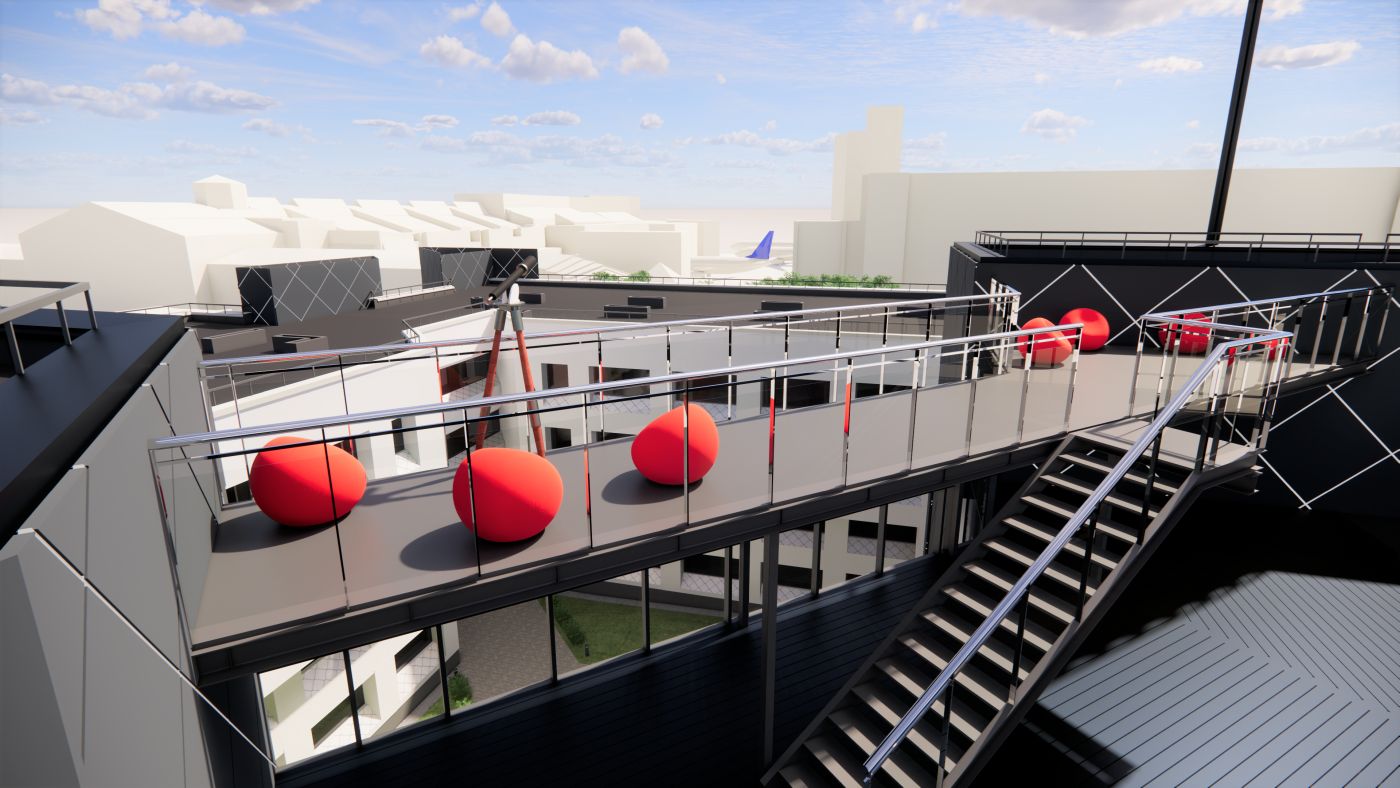 Pristatytas Vilniaus oro uosto viešbučio pastato modernizavimo projektas: ant viešbučio stogo atsiras lėktuvų stebėjimo aikštelė