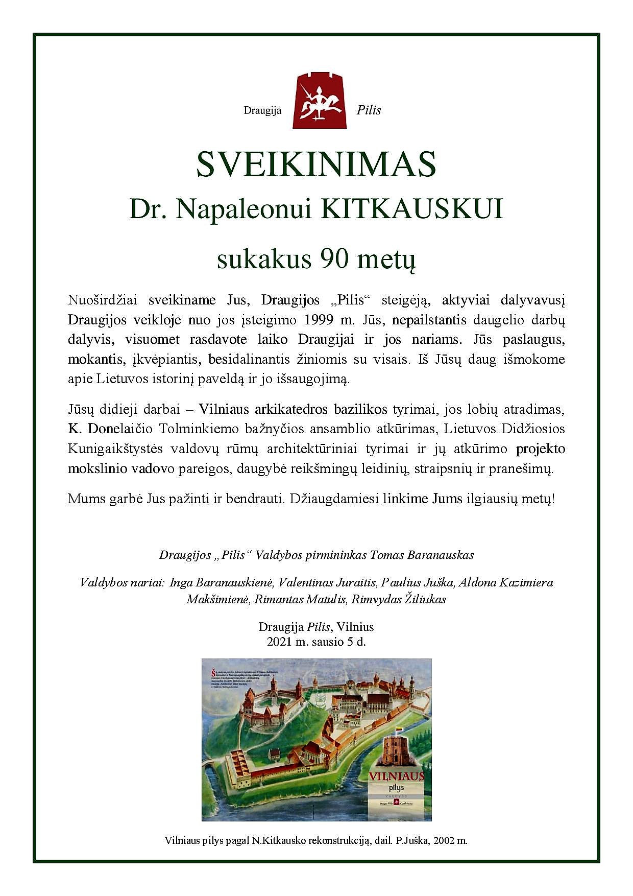 Sveikinimas dr. Napaleonui Kitkauskui 90-mečio proga