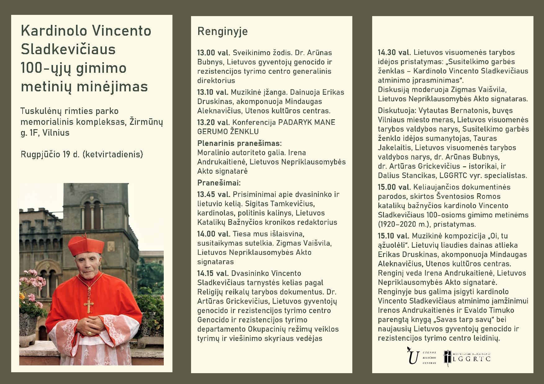 Vilniuje vyks kardinolo Vincento Sladkevičiaus 100-ųjų gimimo metinių minėjimas