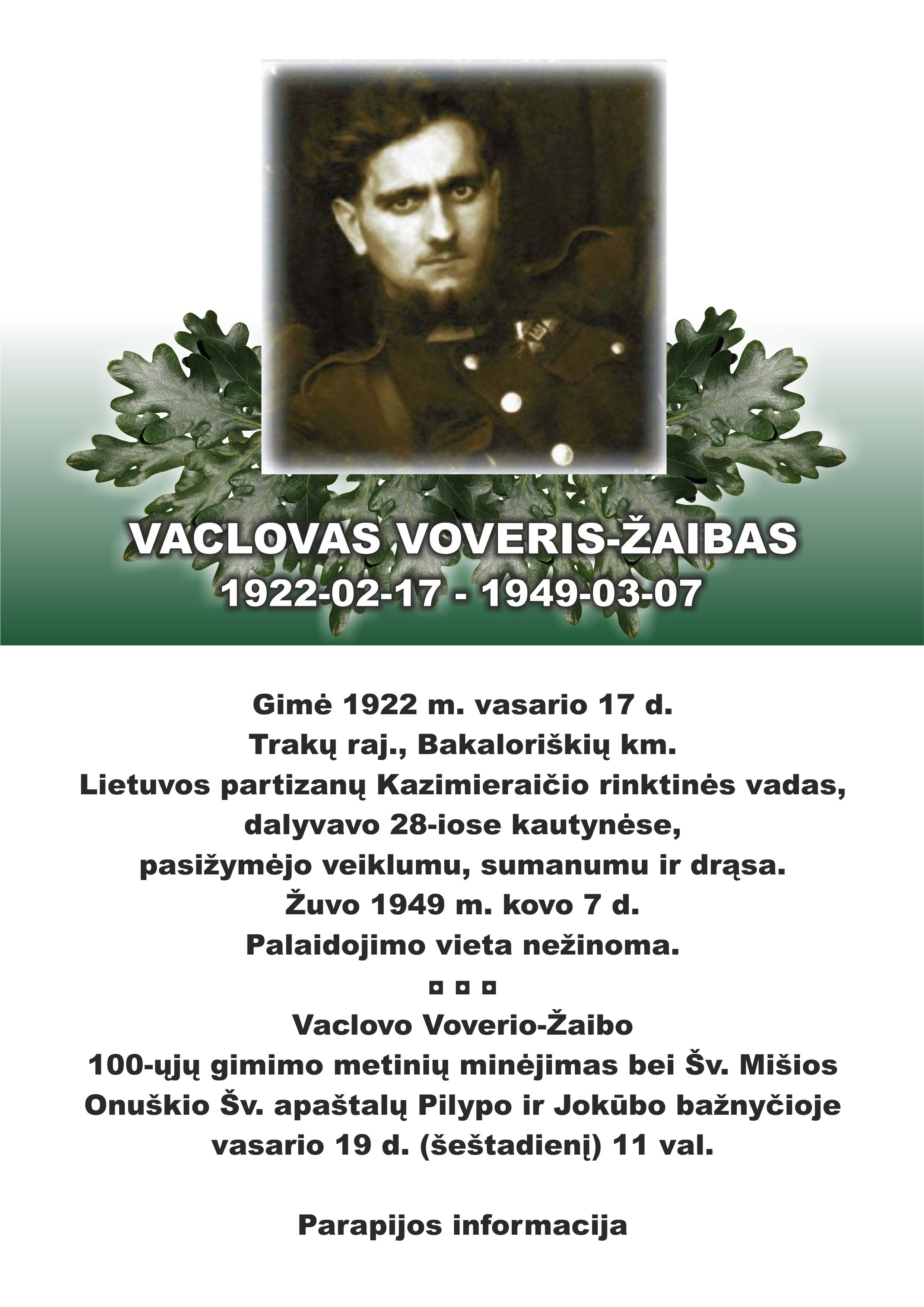Partizanų vado Vaclovo Voverio-Žaibo 100-ųjų gimimo metinių paminėjimas