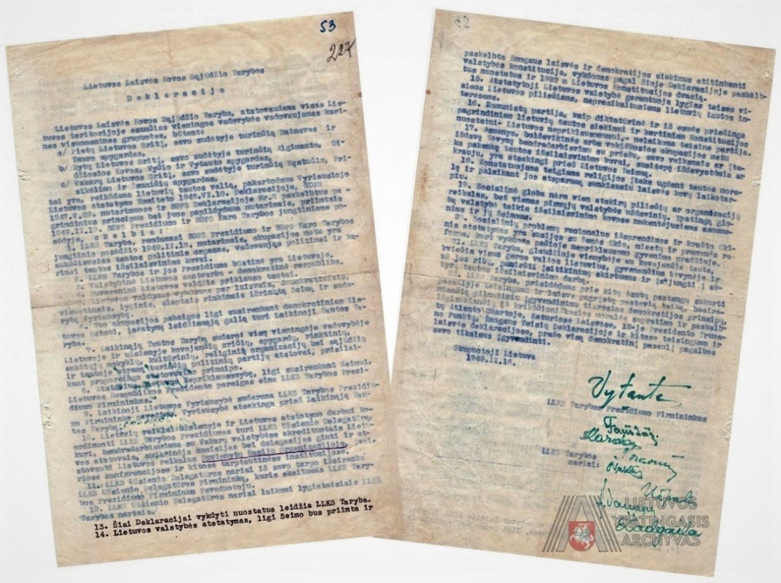 Lietuvos Laisvės Kovos Sąjūdžio Tarybos 1949 m. vasario 16 d. deklaracija ir jos signatarai