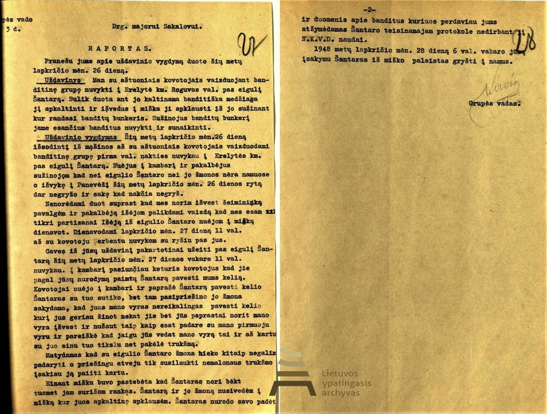 Lietuvos SSR valstybės saugumo ministerijos agento smogiko Ottingo-Kirvio pranešimas