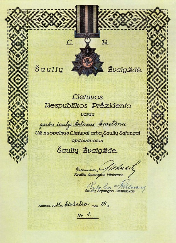 Lietuvos Šaulių Sąjungos Išeivijoje kreipimasis dėl A. Smetonos paminklo Vilniuje